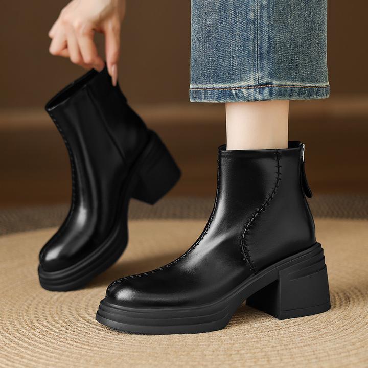 6cm~英伦风厚底马丁靴女真皮粗跟瘦瘦靴2025年新款秋冬高跟短靴女