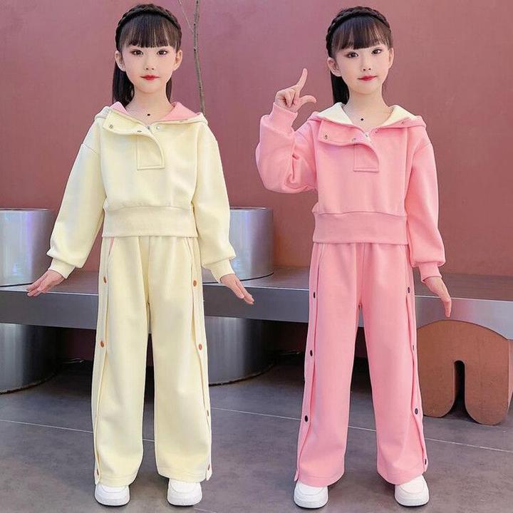 巴拉巴拉女童运动休闲套装2024春秋新款韩版洋气中大童网红连帽卫