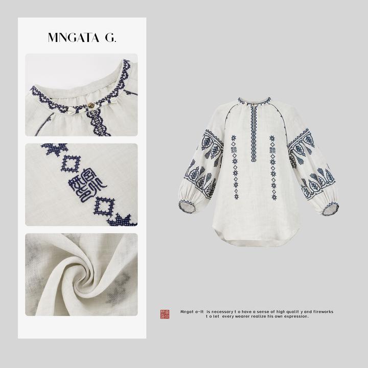 MNGATA G.宫小妍【清平意】苎麻夏日新中式休闲百搭上衣Y4111865