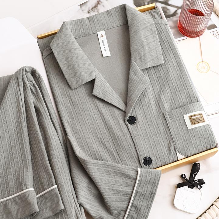 纯棉睡衣男春秋季长袖套装可外穿大码青年男士秋款宽松纯棉家居服