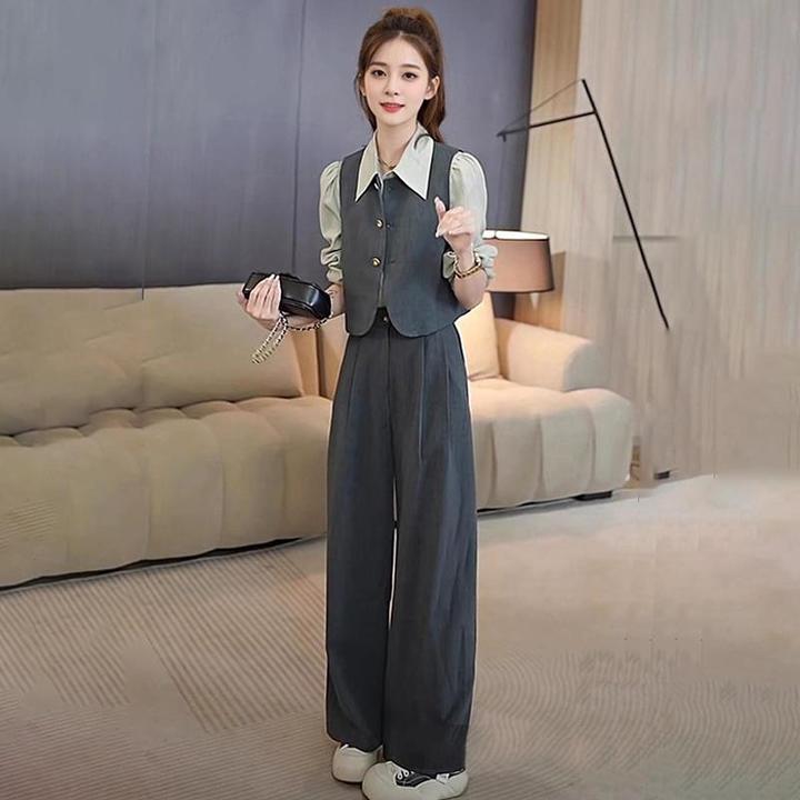 入秋女装一整套高级感气质西装马甲衬衫阔腿裤显瘦半身裙三件套装