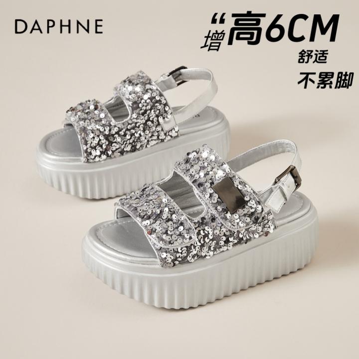 达芙妮亮片高级感凉鞋女2025新款夏季配裙子松糕厚底小香风沙滩鞋