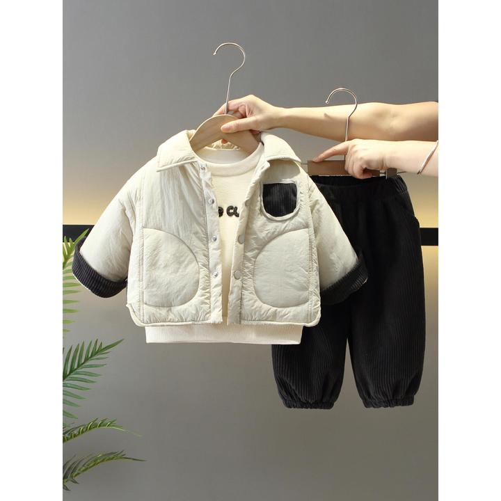 男童秋冬季套装新款儿童加绒加厚2025衣外套宝宝冬装保暖三件套