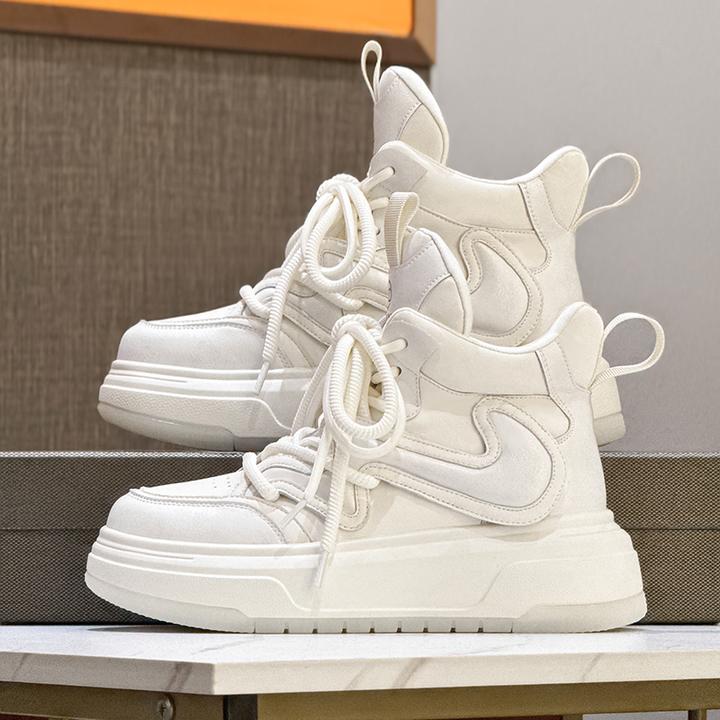 高帮小白鞋女2025秋冬加绒棉鞋厚底松糕鞋子网红休闲运动百搭板鞋