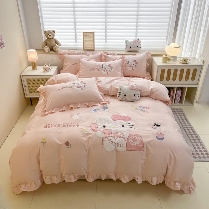 全棉男孩女孩四件套床上纯棉卡通刺绣被罩蛋仔被套单人床三件套