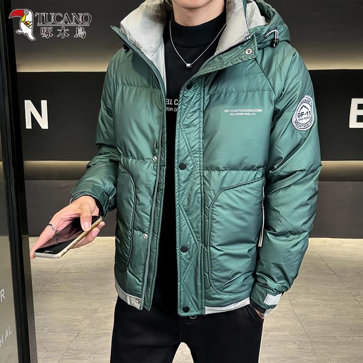 啄木鳥冬季潮流韩版连帽加厚羽绒服男士潮流休闲百搭保暖短款外套