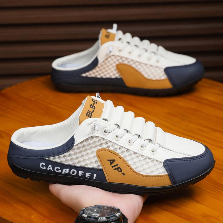 包头半托鞋男夏季新款网面透气一脚蹬懒人鞋时尚百搭透气网鞋