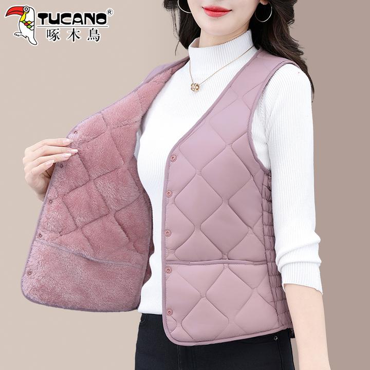 啄木鸟品牌2025春秋新款时尚百搭中年妈妈坎肩时尚洋气棉背心内胆