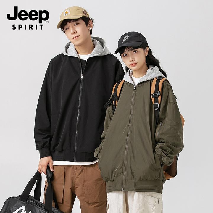 JEEPSPIRIT吉普连帽防泼水山系情侣夹克宽松美式休闲风工装风