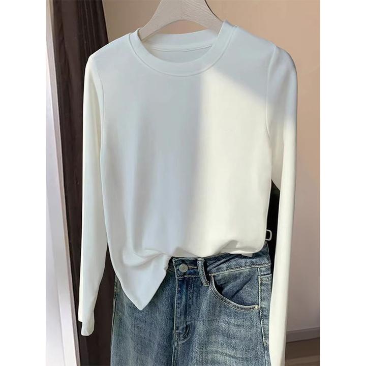 流光风薄款纯色长袖打底衫女内搭秋季新款设计感正肩长袖t恤上衣