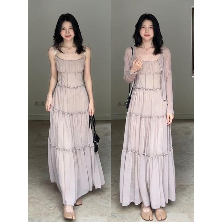 郭九九呢 清薄感宽松百搭开衫收腰显瘦蛋糕吊带连衣裙 G925A07027