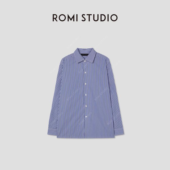 ROMI STUDIO“松弛随性”100%高支斜纹棉宽松条纹衬衫 RW24ASH0846