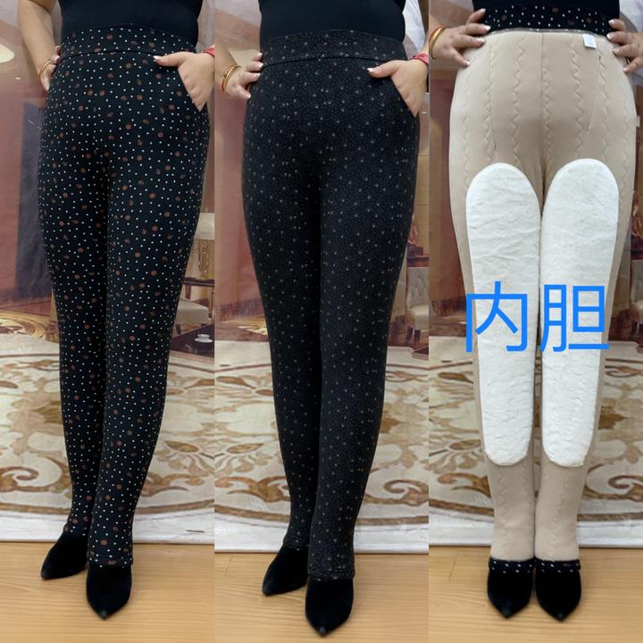 女士驼绒棉棉裤女中老年高腰弹力冬季加厚带兜小脚裤东北大码棉裤