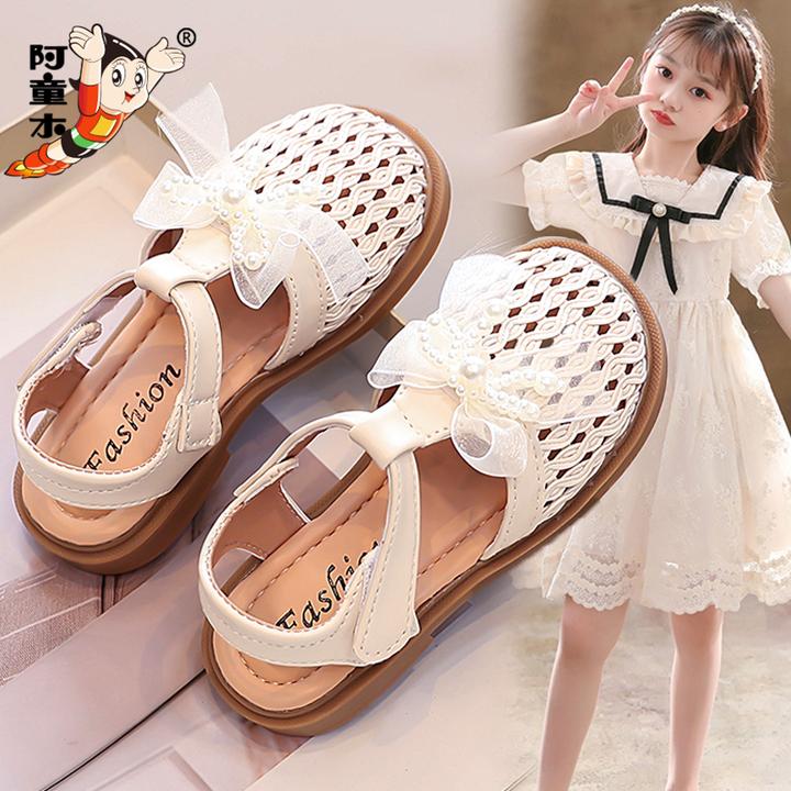 阿童木凉鞋女童夏季2025新款儿童蝴蝶结编织凉拖小女孩时尚沙滩鞋