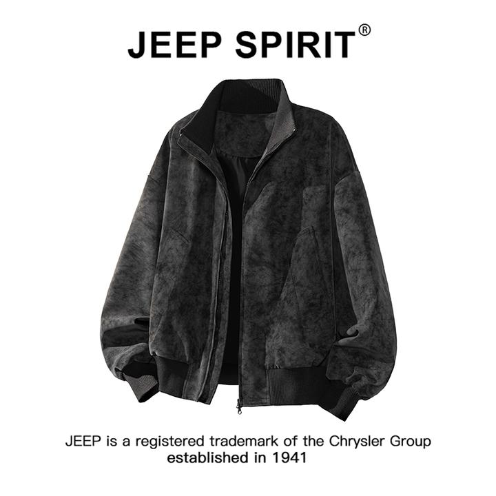 JEEPSPIRIT吉普扎染皮衣立领夹克男士冬季新款高级感廓形痞帅外套
