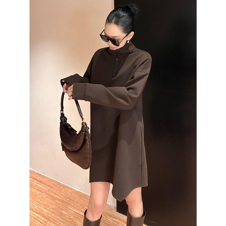 紫紫 轻时髦卫衣裙可持续松弛软悬垂定染polo领卫衣裙ZD09LZYL721