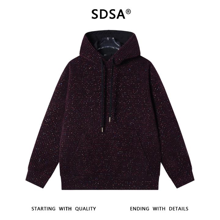 SDSA秋冬新款痞帅男装潮牌彩色绒毛抽绳连帽针织卫衣时尚套头上衣