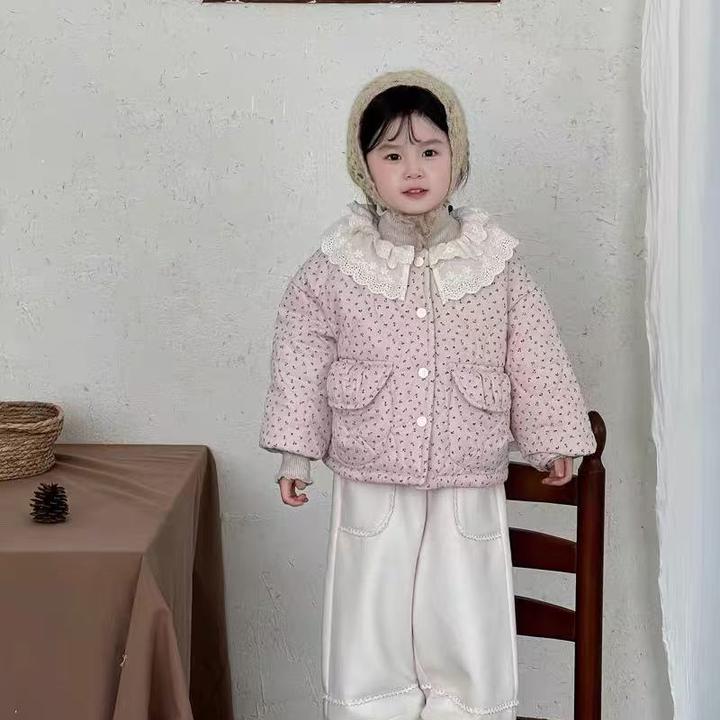 女童 碎花棉袄甜美冬季新款韩版棉衣洋气花边领加绒加厚外套