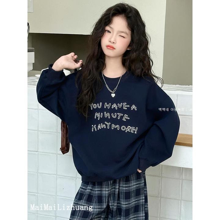 女童卫衣2025秋装新款儿童字母套头上衣网红洋气小女孩打底衫潮