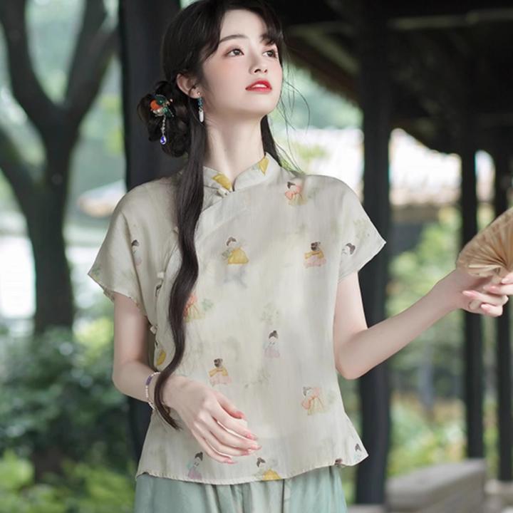 新中式短袖宽松唐装旗袍上衣国风改良汉服女夏季2025新款禅意茶服