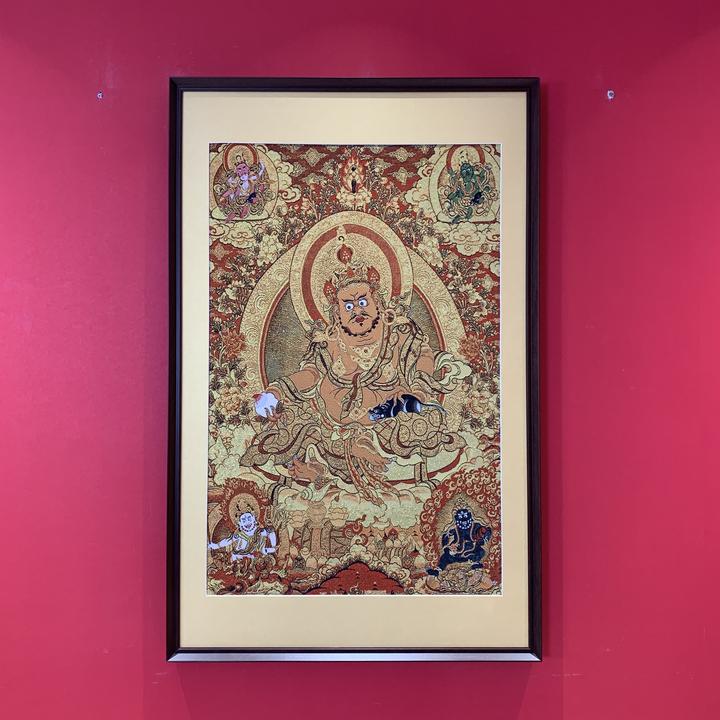 刺绣五路【黄财神】挂画实木装裱办公室玄关茶室书房背景墙装饰画