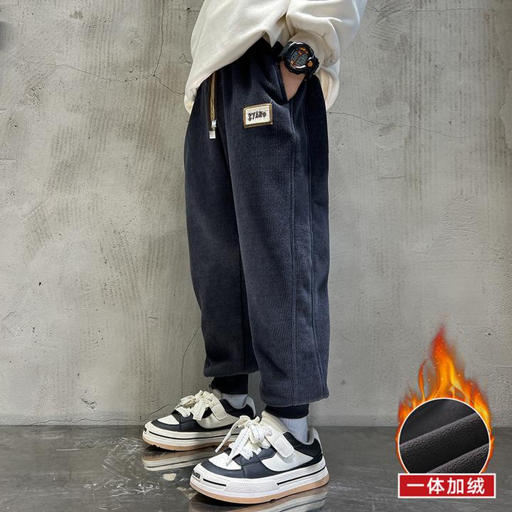 男童2025春秋韩版灯芯绒休闲长裤宽松秋冬款加绒裤子保暖运动裤