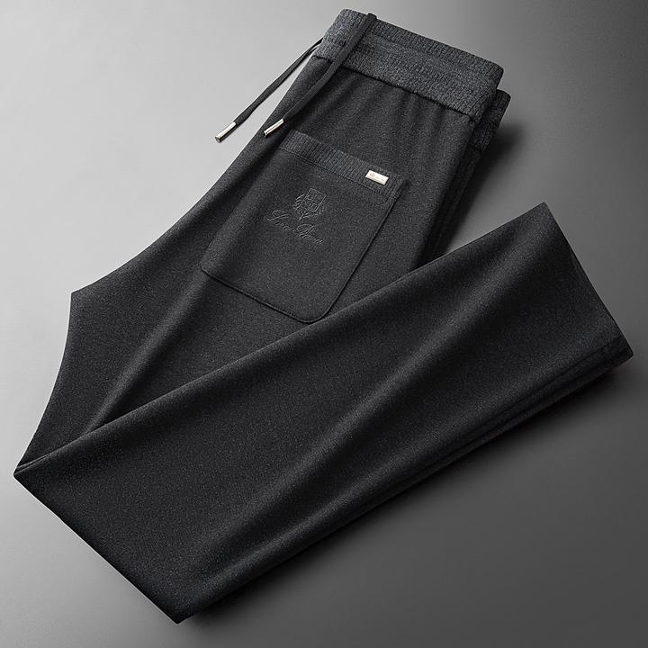 秋冬意式老钱风时尚保暖男士运动直筒卫裤桑蚕丝羊毛呢裤子休闲裤