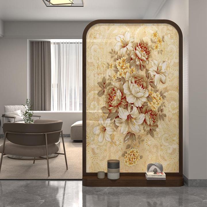 美式屏风隔断客厅卧室遮挡落地玄关移动实木布艺花纹复古欧式座屏