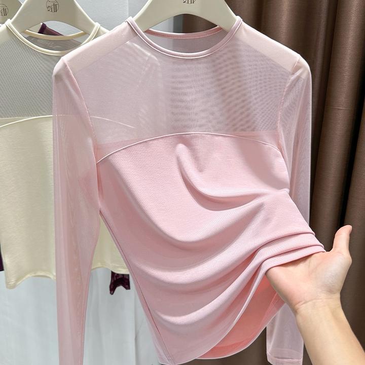 2025早秋新款高品质修身甜美粉色纯欲风长袖上衣百搭ins漂亮打底