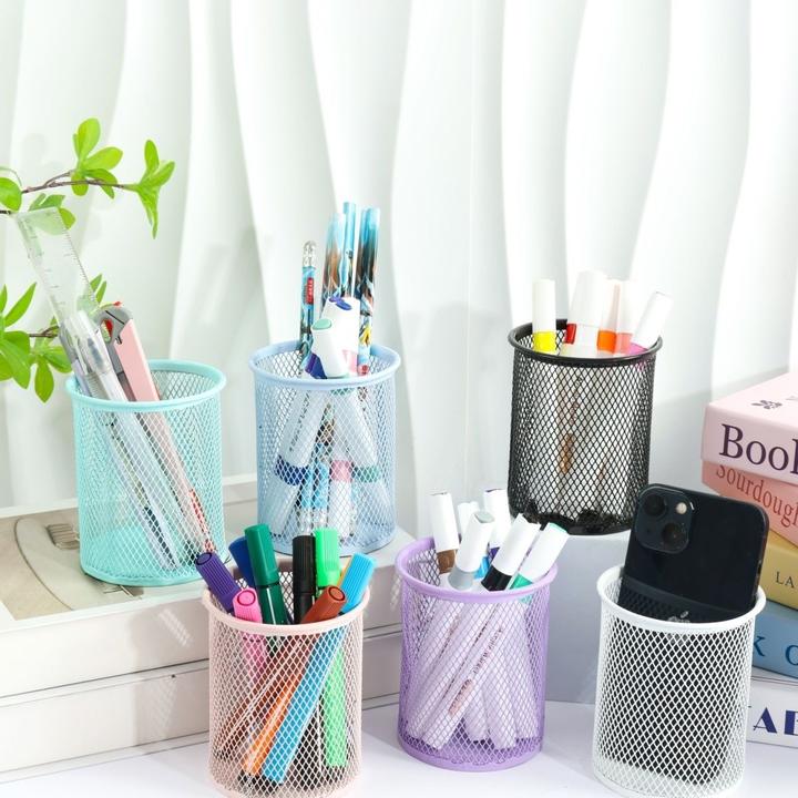 【子菲】圆形网格金属笔筒创意手工收纳学生办公桌收纳盒多功能简约