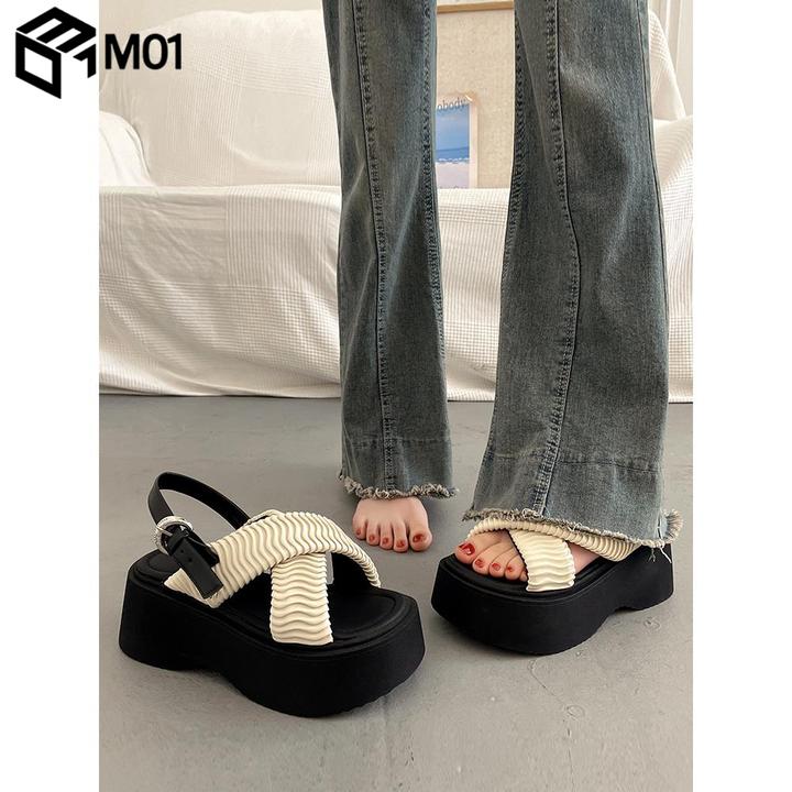 M01配裙子韩系厚底凉鞋女夏季外穿高级感2025新款增高坡跟罗马鞋