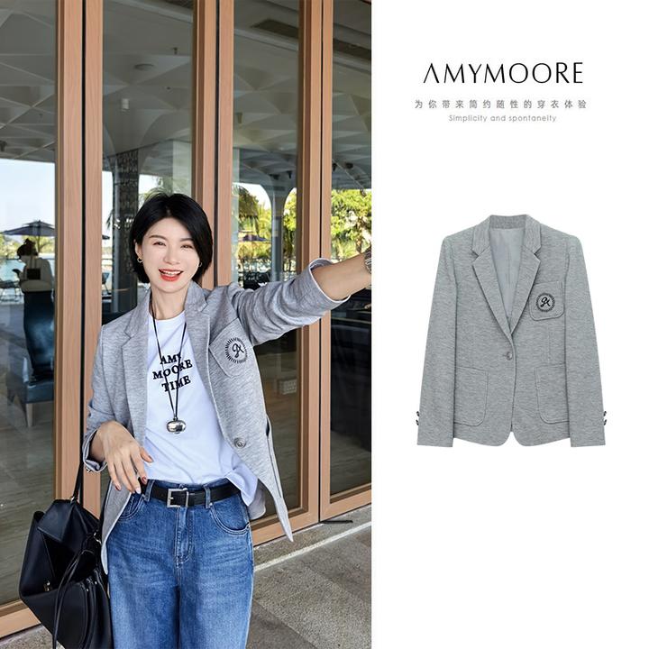 AMYMOORE艾莫尔2025秋季新品西装休闲轻奢西服外套女款爆款441663