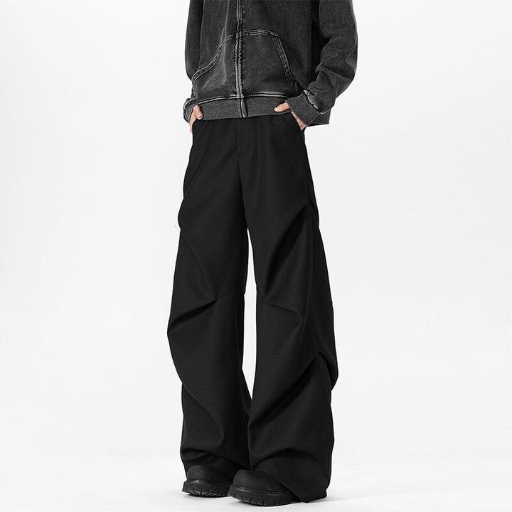 黑色褶皱伞兵西裤男款高级感cleanfit裤子春秋季潮牌阔腿