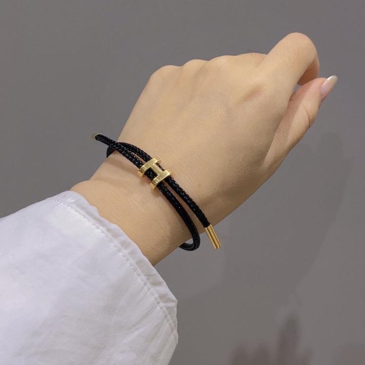 钛钢手链 百搭学生红色ins金色网红黑色H手绳原创设计浅金手链