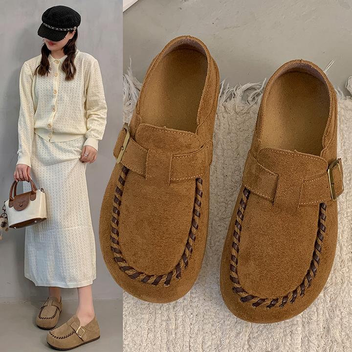 磨砂平底勃肯鞋女2025秋季新款百搭休闲鞋一脚蹬可踩脚穿豆豆鞋