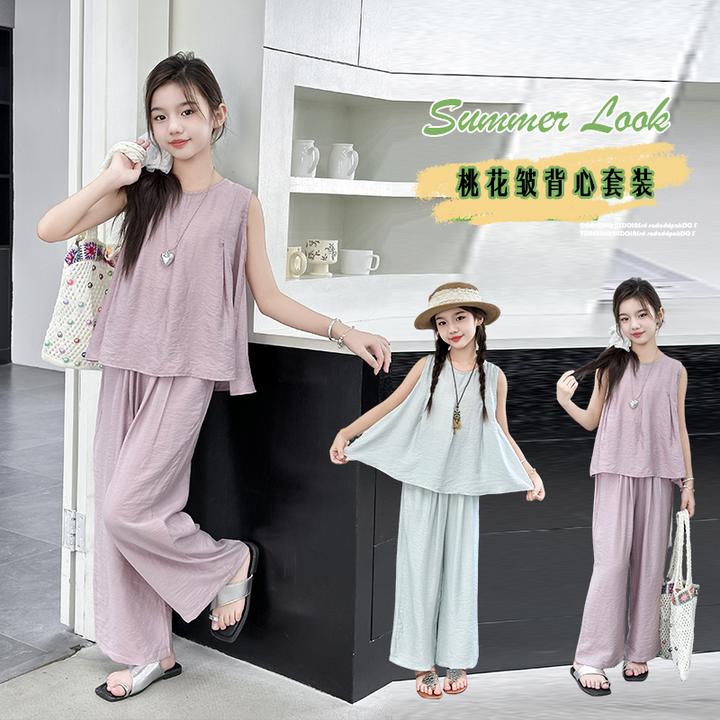 女童套装夏大童童装简约时尚帅气酷帅潮服春夏外出服背心森系洋气