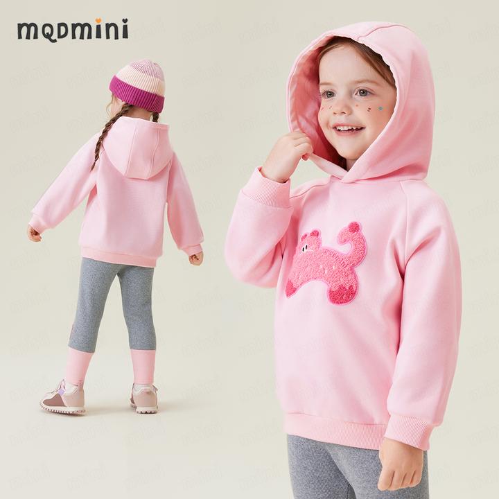 MQDMINI【顽皮小猫】加绒冬套装女童保暖一体绒连帽卫衣加绒打底裤