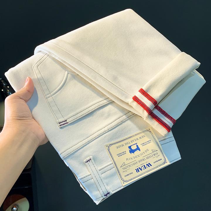 白色牛仔裤男2025春秋款锥形小直筒弹力高品质男装休闲白裤子男士