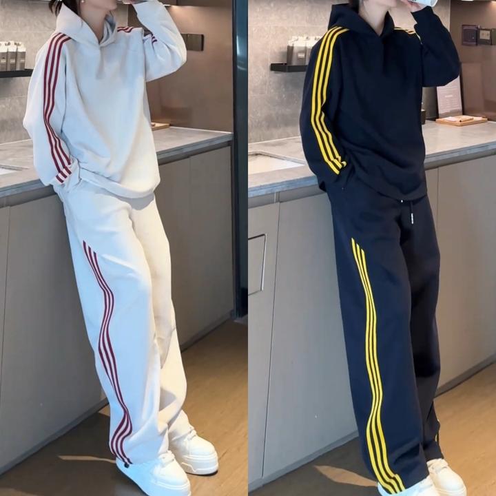 北木2025秋季新款三条杠连帽卫衣+卫裤重磅美式潮流运动时尚套装