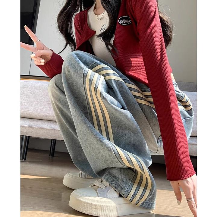 女童裤子春秋款运动2025新款女大童直筒阔腿裤儿童春季宽松牛仔裤