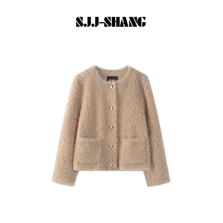 SJJ-SHANG【悉尼千金】高密100%澳洲芭莎羊毛皮草锁温外套q135731p