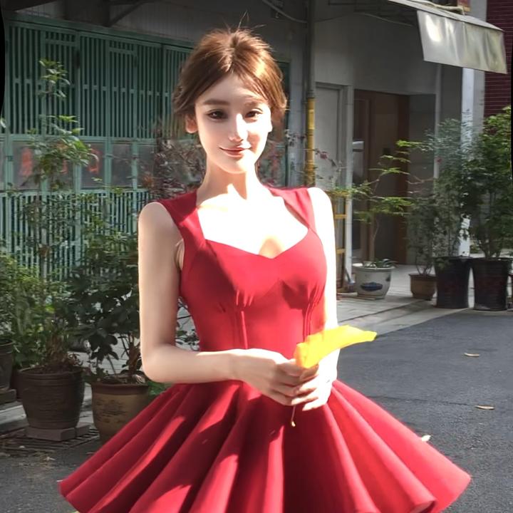 WW定制「春许和鸣」法式轻奢气质纯欲性感修身显瘦收腰洋气连衣裙