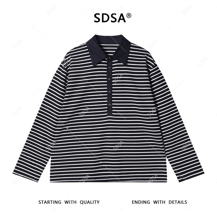 SDSA男士2025新款轻奢痞帅男装撞色条纹polo领设计长袖T恤百搭