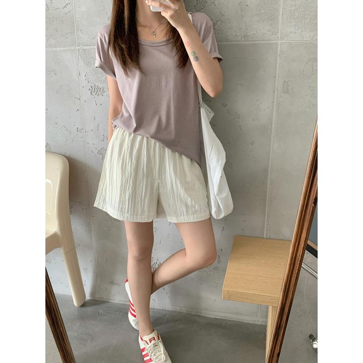 轻氧舒爽60竹纤维休闲短裤裤子夏季女韩系肌理感松紧腰直筒懒人裤