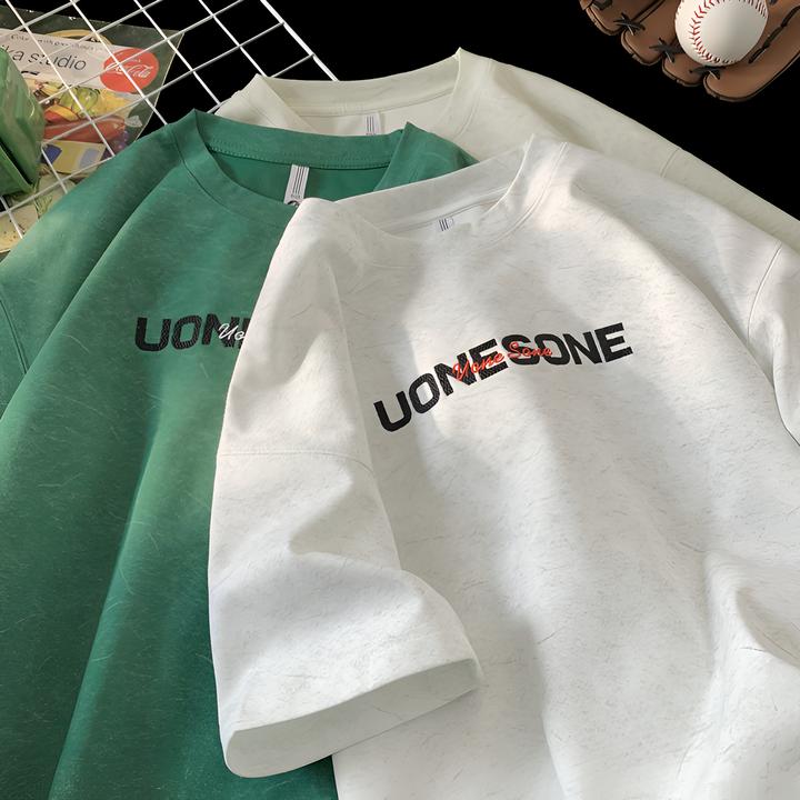 原创创意美式字母短袖T恤男夏季小众潮牌休闲百搭情侣款五分袖tee