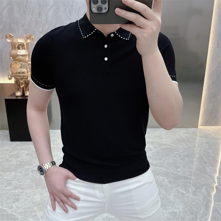 2025夏季新款男士高品质轻奢冰麻气质翻领商务针织时尚POLO衫短袖