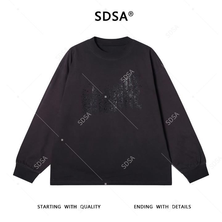 SDSA男士秋冬新款痞帅男装美式胸前烫钻圆领卫衣宽松重工时尚上衣