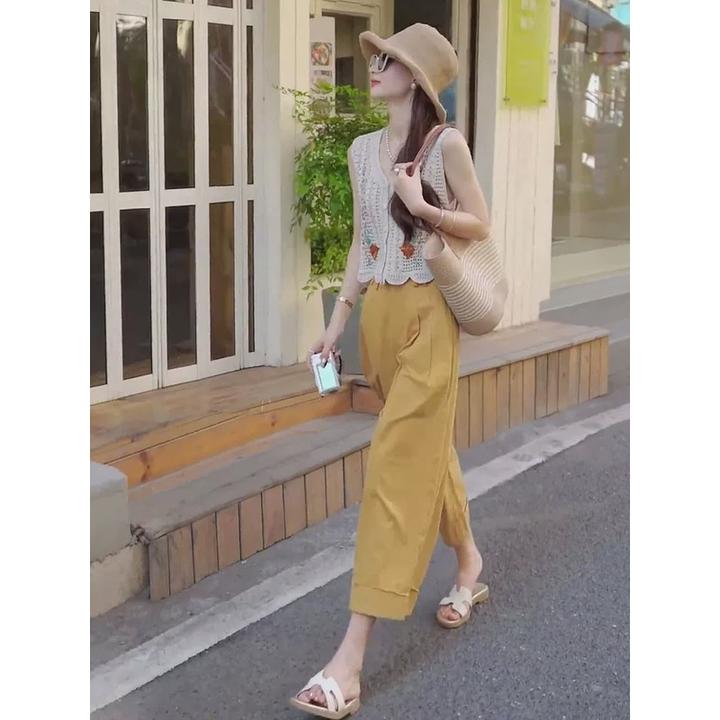 今年流行爆款裤子女2024新款夏季薄款休闲裤宽松阔腿裤直筒九分裤