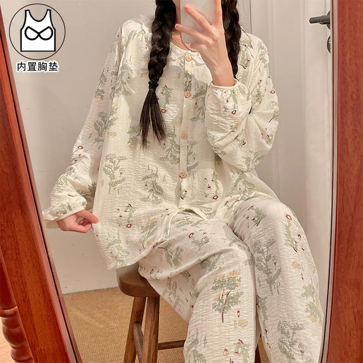 纯棉云朵棉月子服夏季薄款孕妇睡衣产后哺乳喂奶产妇带胸垫吸汗