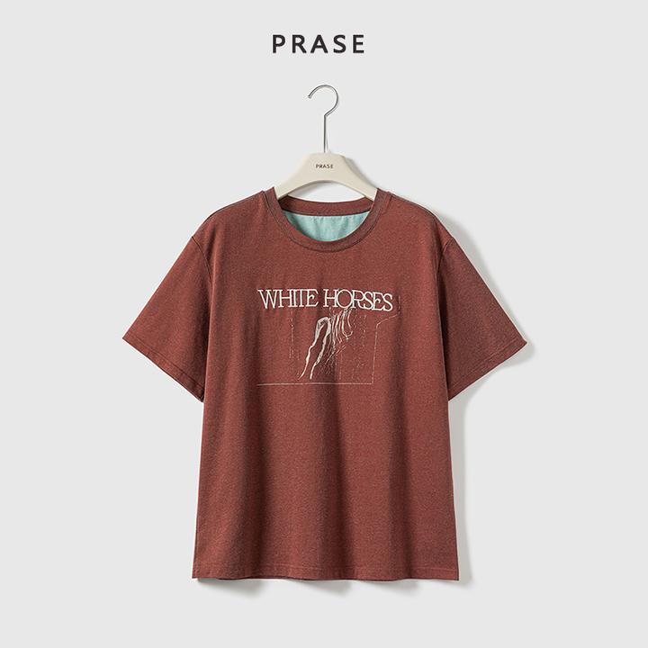 PRASE·噜【美式复古T】微胖轻奢设计款夏棉时尚宽松印花T恤PR505B28